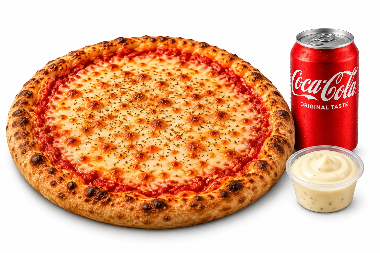 14" Margherita, 2 Toppings, Can & Dip