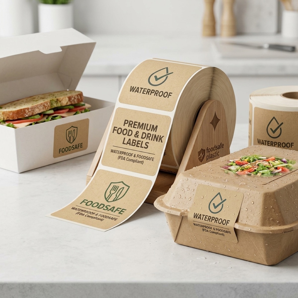 Waterproof Food-Safe Labels — Full Color, Roll of 100 - Custom Printed Paper Cups | US Paper Cup Factory