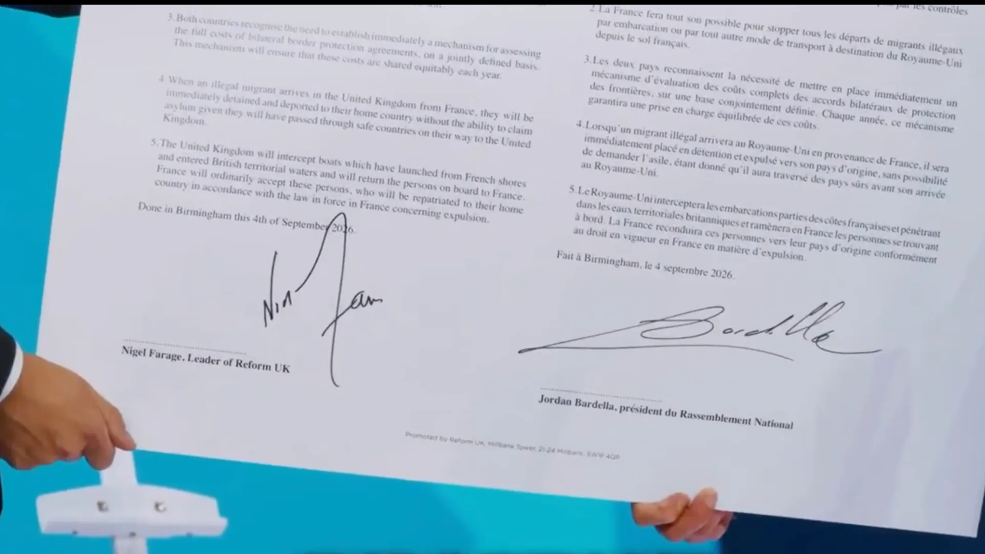 Migration: Jordan Bardella and Nigel Farage sign agreement