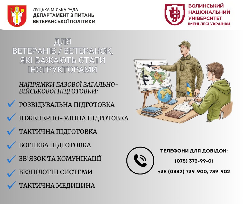 ВНУ імені Лесі Українки пропонує ветеранам та ветеранкам стати інструкторами БЗВП