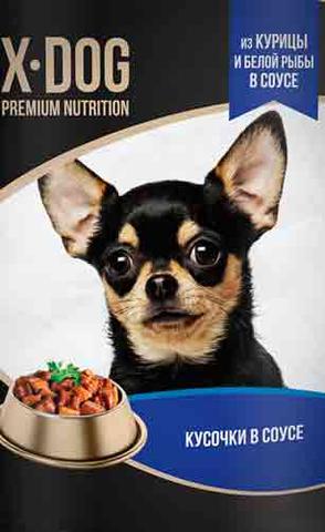 Корм X-DOG кусочки в соусе из курицы и белой рыбы