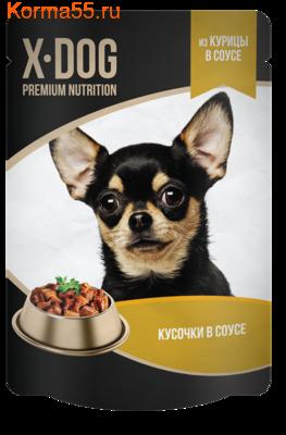 Корм X-Dog из кусочков курицы в соусе