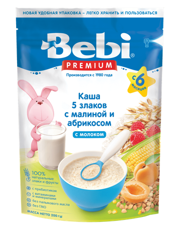 Bebi молочная каша 5 злаков с абрикосом и малиной