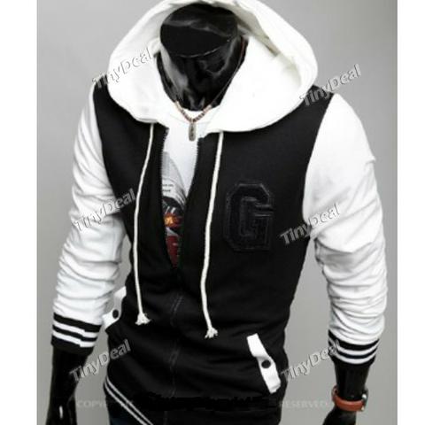 Patchwork Terylene Casual Base Ball Jacket with Hoodie