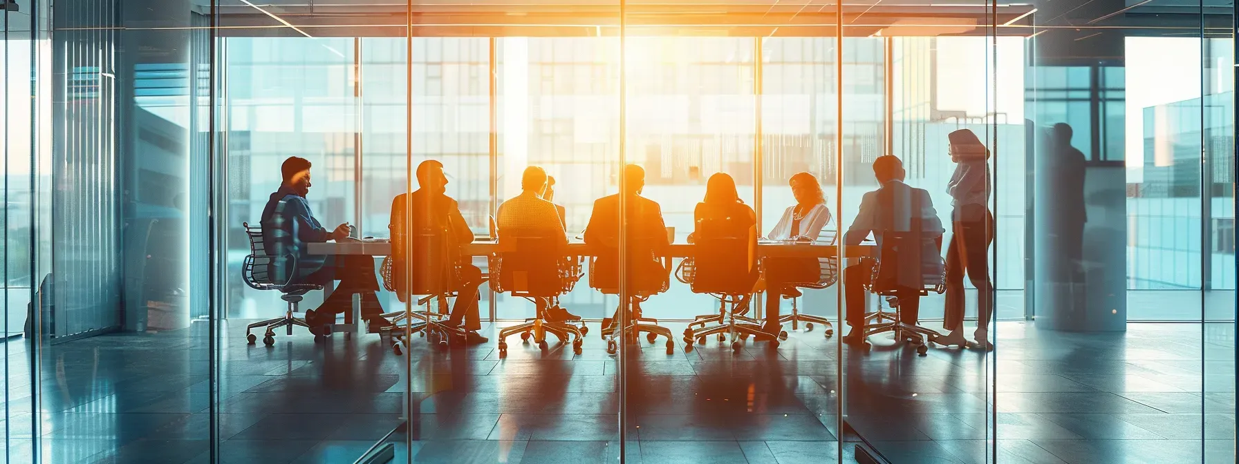 a dynamic office setting showcases professionals engaged in a strategic discussion around sales opportunity management software, emphasizing productivity and streamlined decision-making.