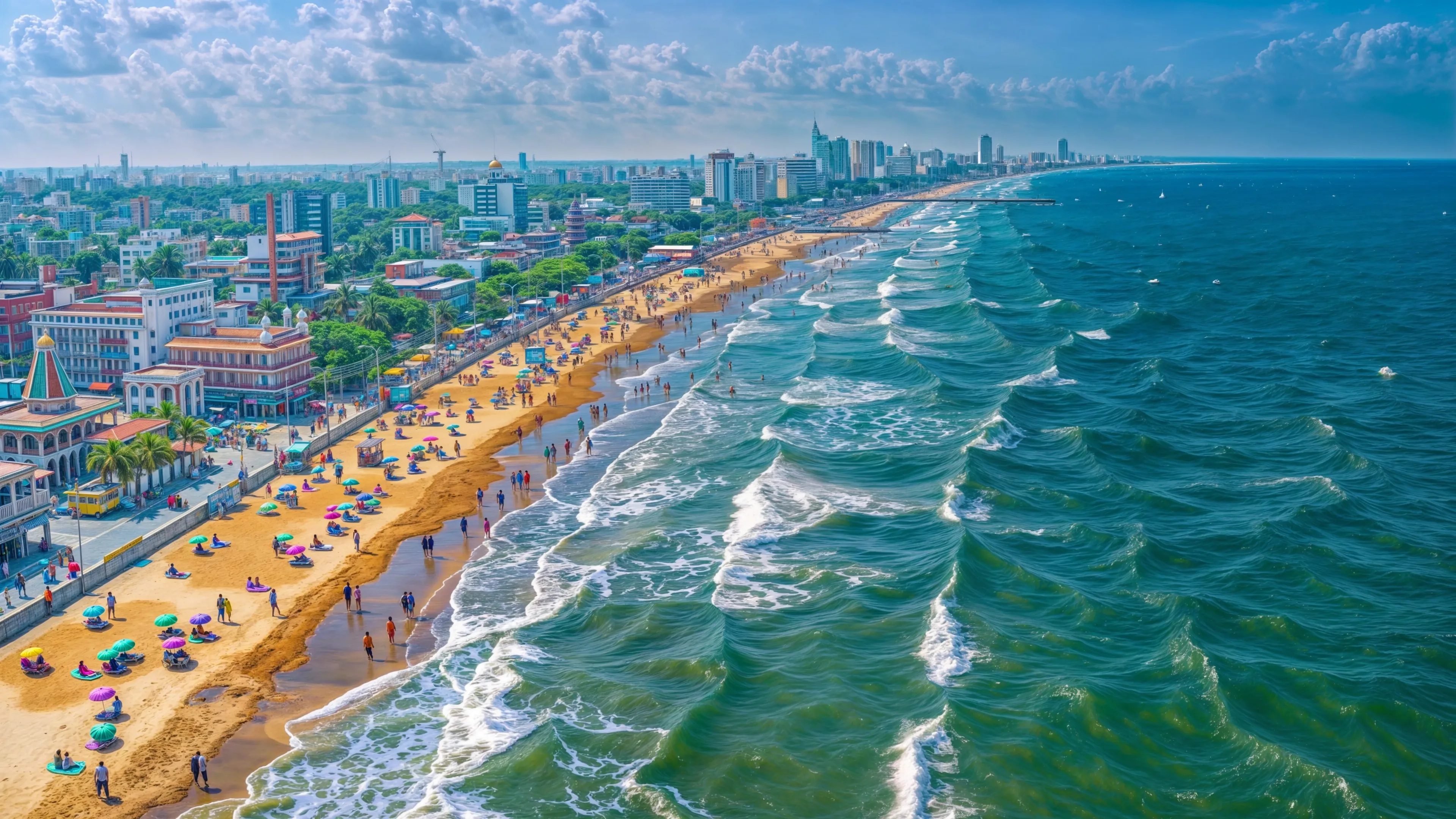 Chennai Marina Beach and city skyline