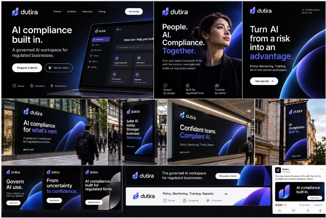 Dutira campaign: AI compliance built in — website, posters and social adverts
