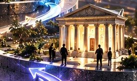 A classical temple on a garden ring, symbol of institutions