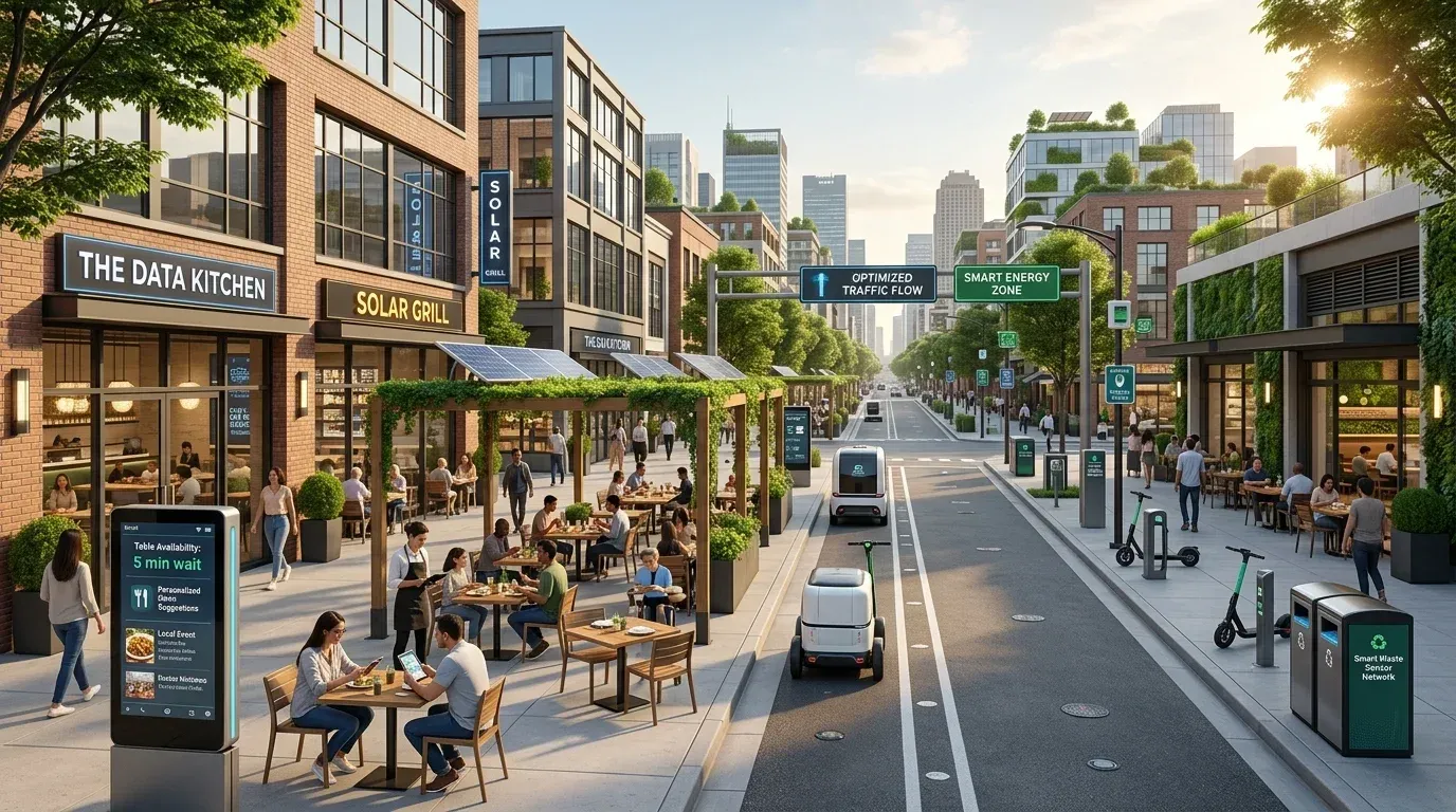 Image of smart city with restaurants
