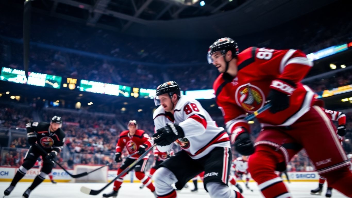 NHL players in action during a game.