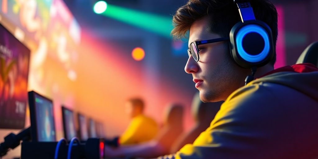 Esports player with glowing interface.