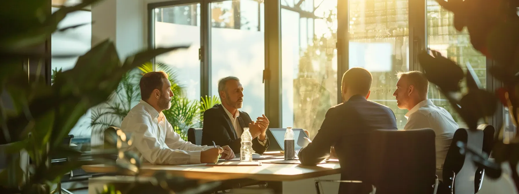 business professionals gathered around a conference table, discussing the benefits of hiring a reliable plumber near me for seamless home repairs.