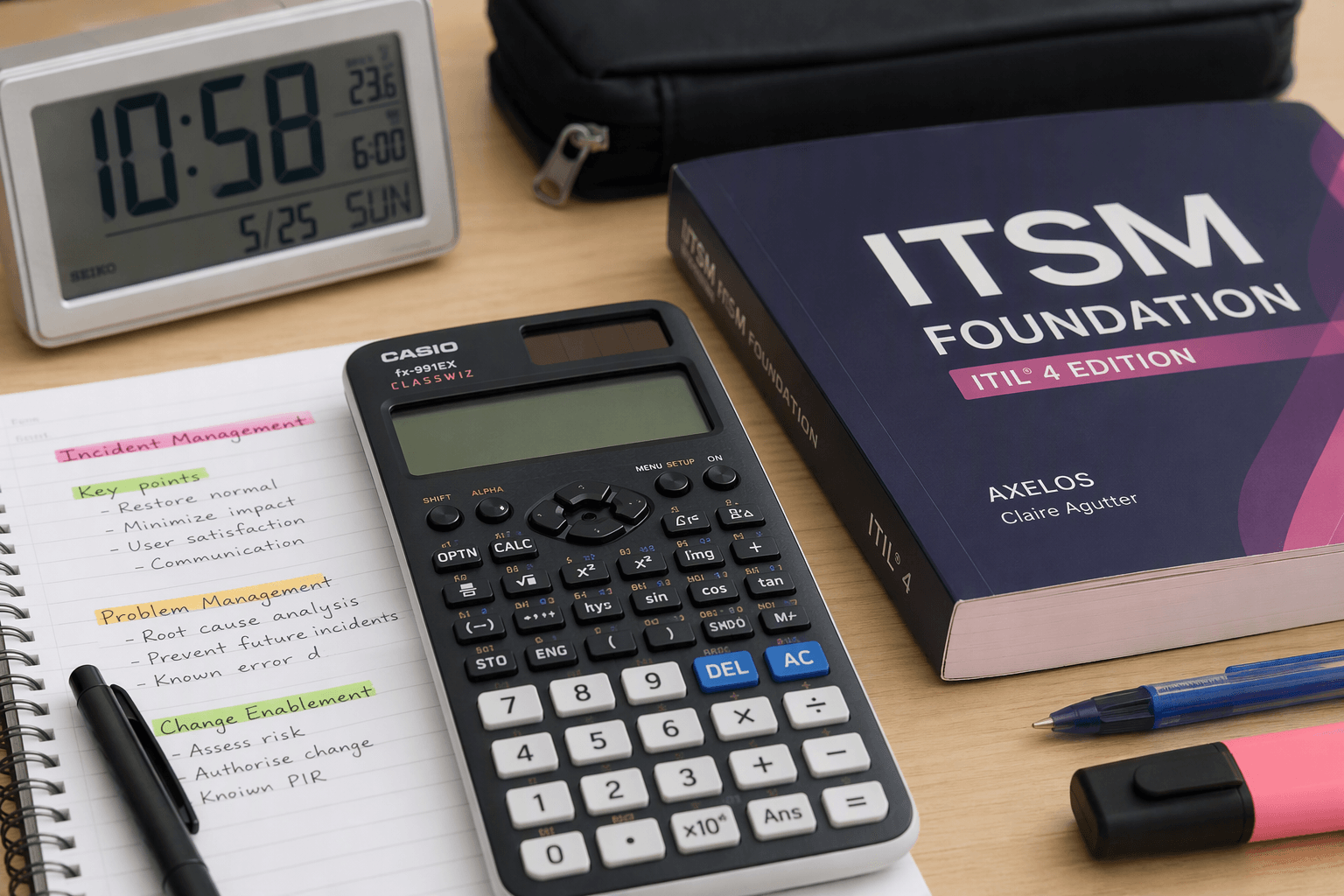 Study desk with ITSM course items