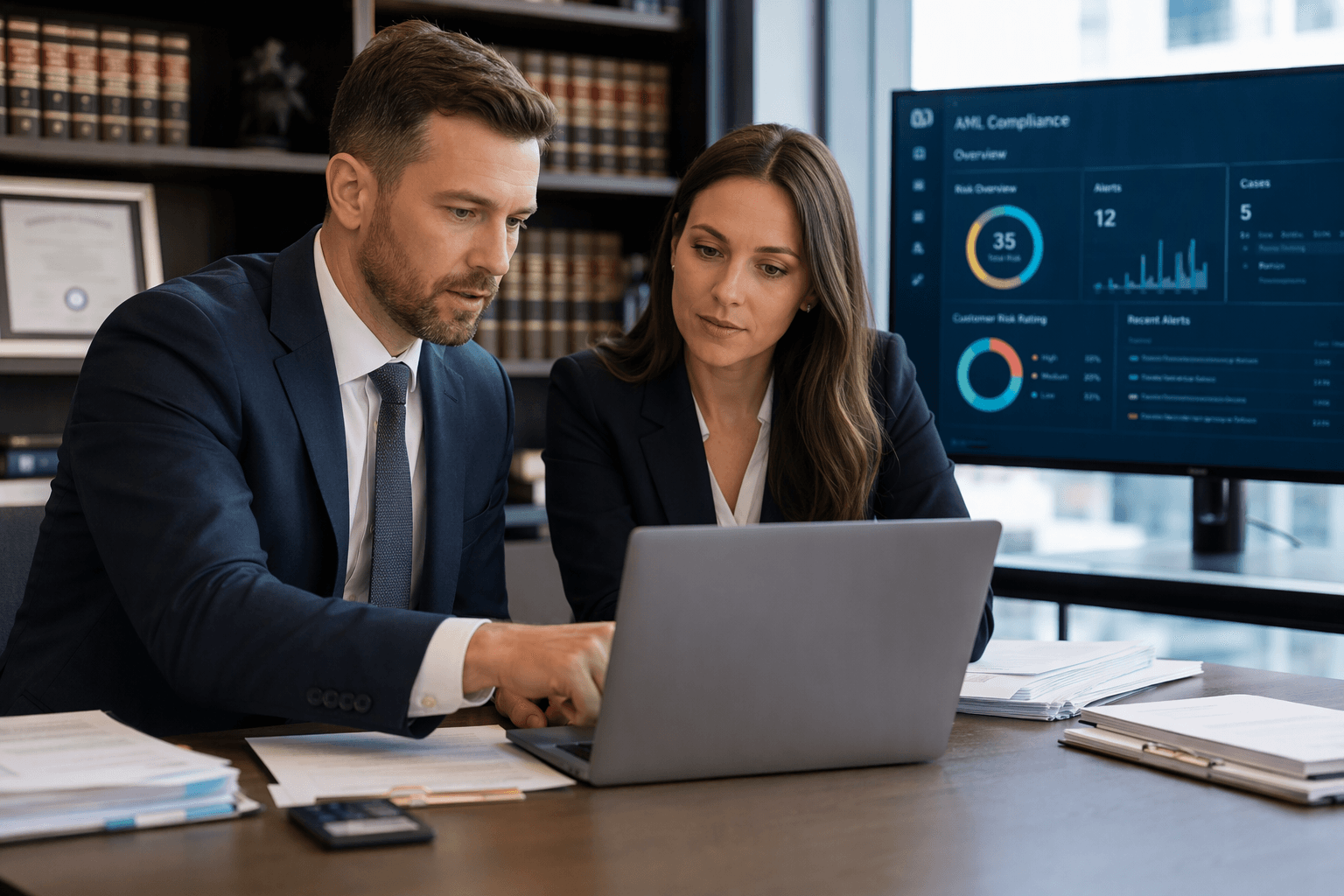 Solicitors reviewing AML software