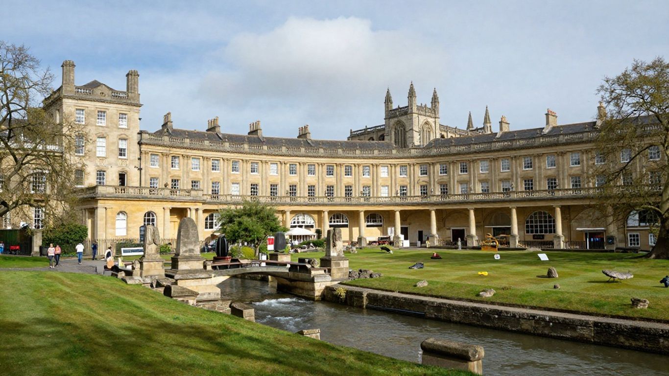 Bath, UK cityscape with Georgian architecture and Abbey.