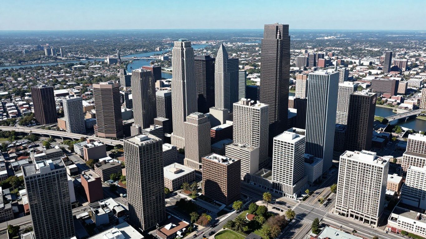 Aerial daylight view of major US city skylines