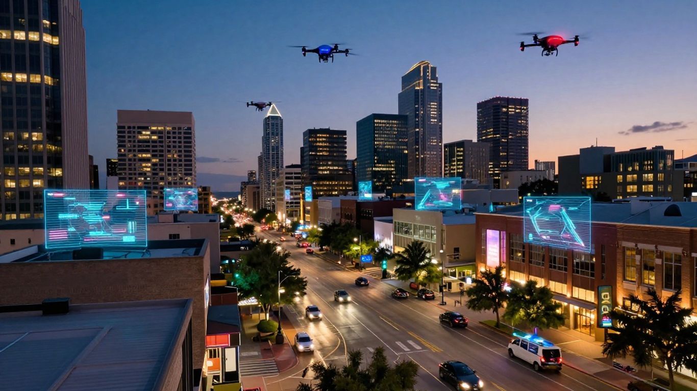 Austin cityscape with smart city technology elements.