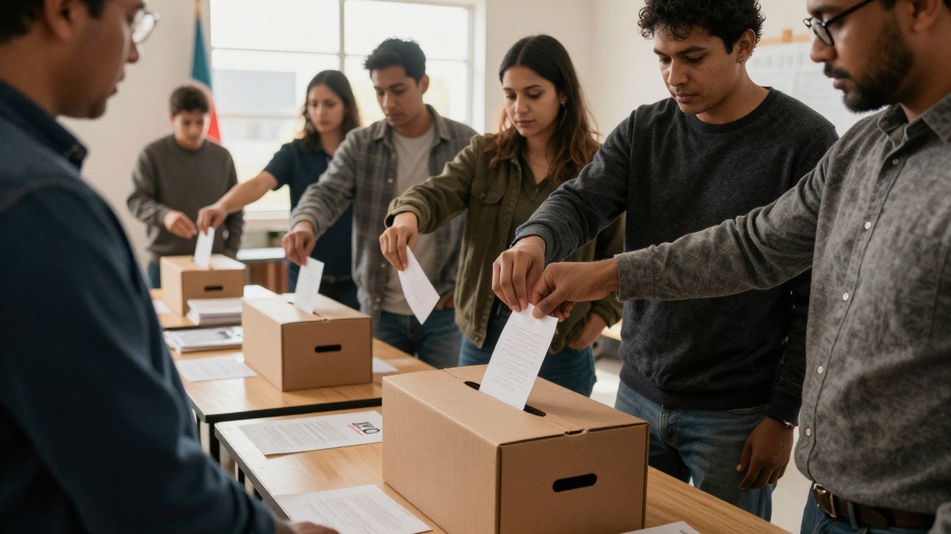 Citizens voting in a polling station for mayor.