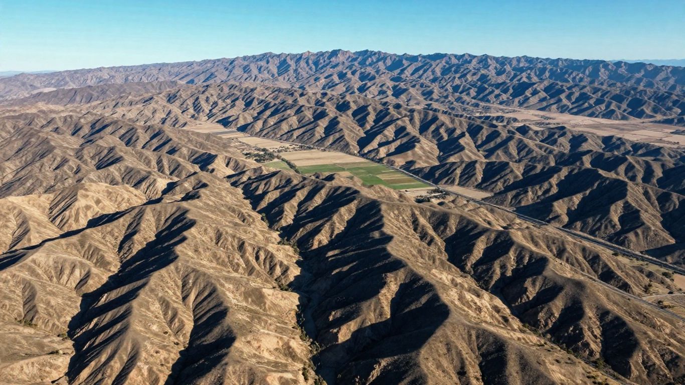 Aerial view of California's diverse landscapes and coast.