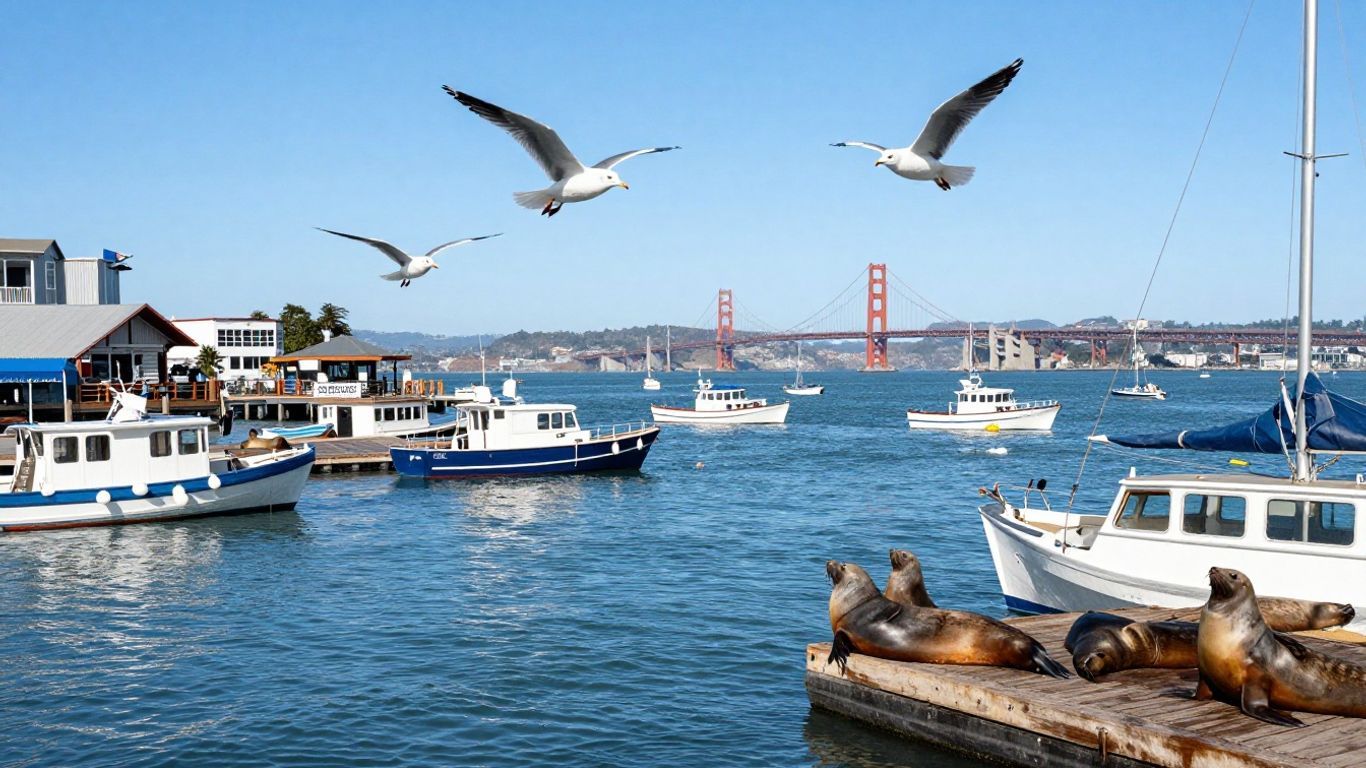 Fisherman's Wharf San Francisco with boats and sea lions