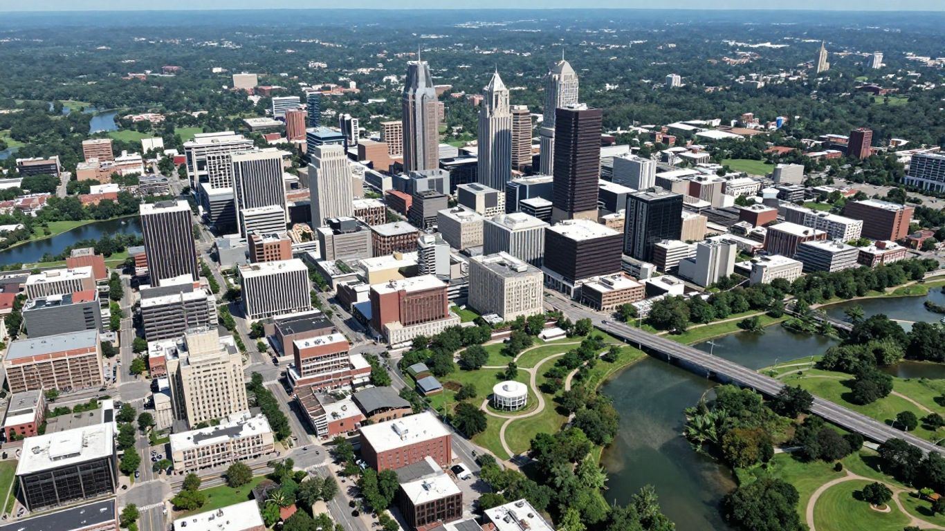 Aerial view of Macon, Georgia's urban and natural landscape.