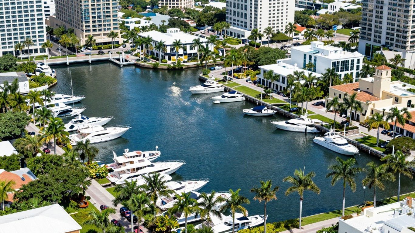 Fort Lauderdale canals with yachts and palm trees