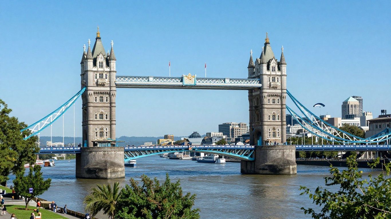 Sacramento skyline with Tower Bridge over river.