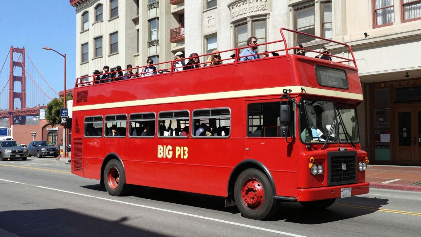 Big Bus Tours San Francisco with Golden Gate Bridge view.