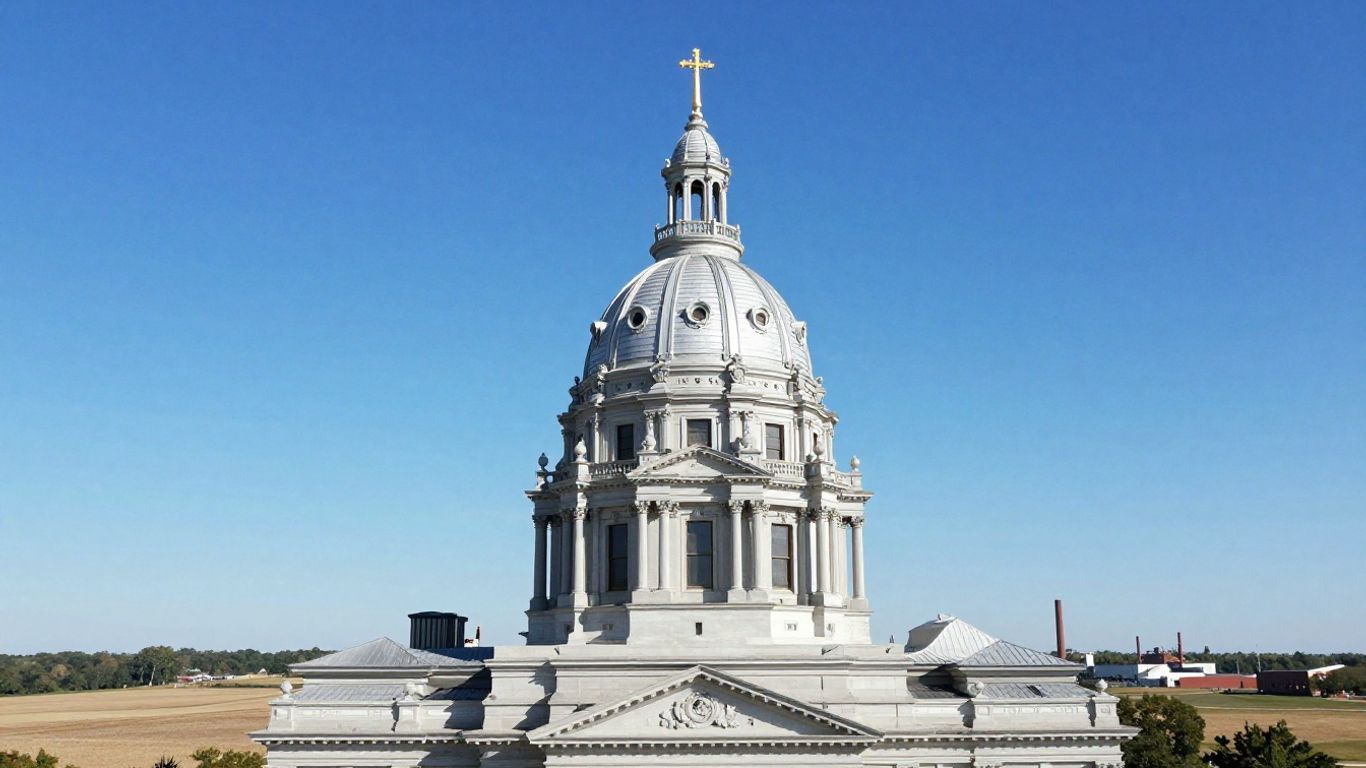 Indiana Statehouse dome and surrounding landscape.