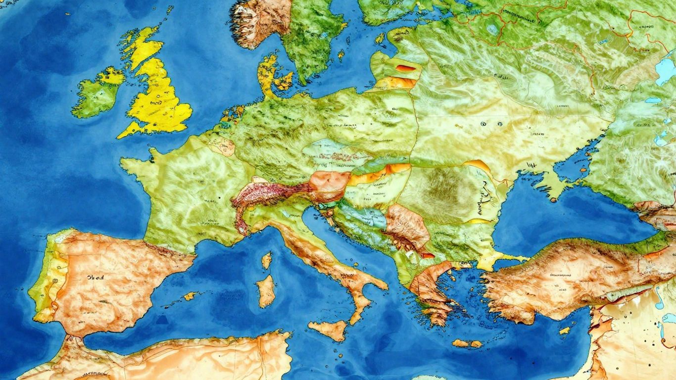 Detailed world map with continents and countries.