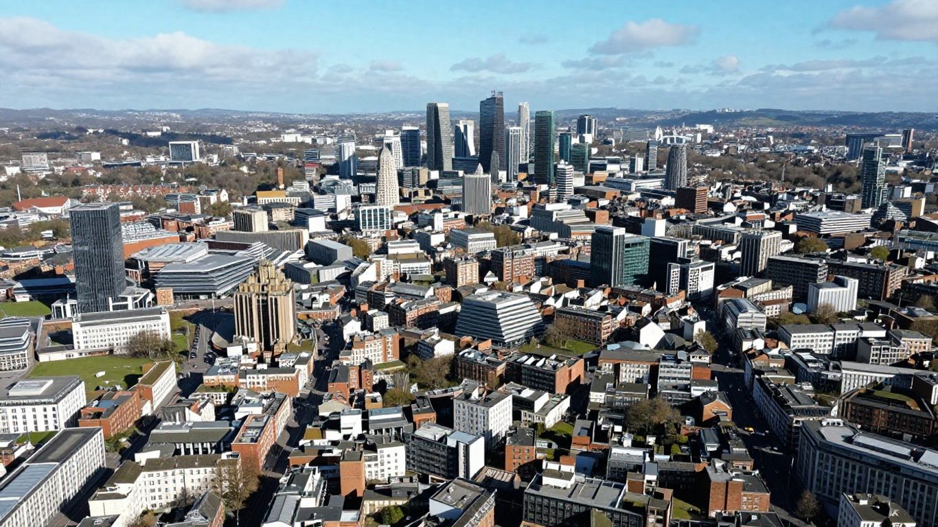 Aerial view of England's major urban centers.