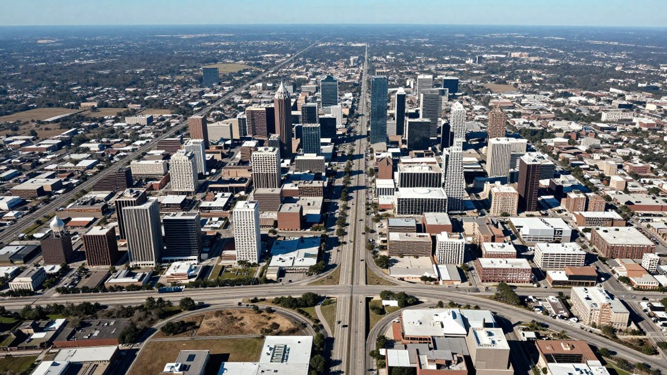 Aerial view of Texas cities and highways