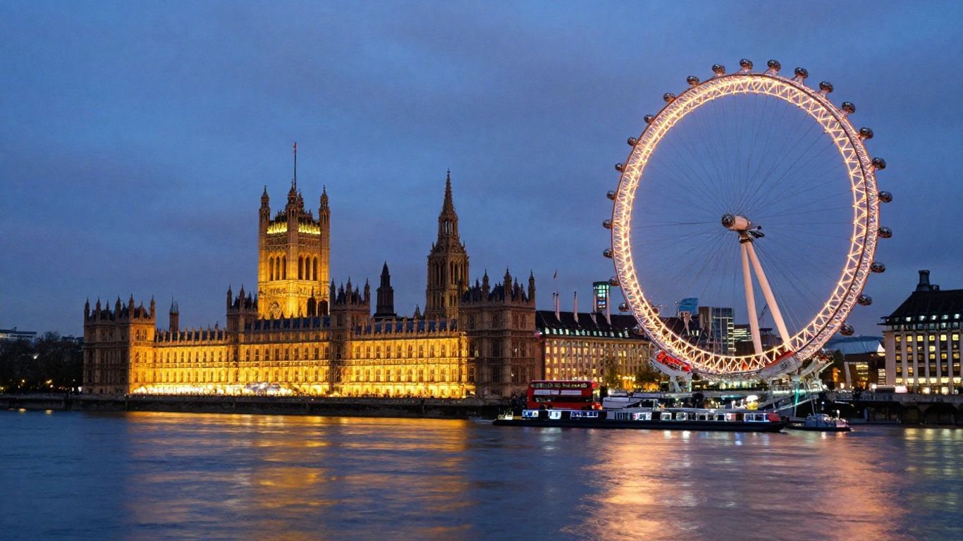 London cityscape with iconic landmarks at dusk.