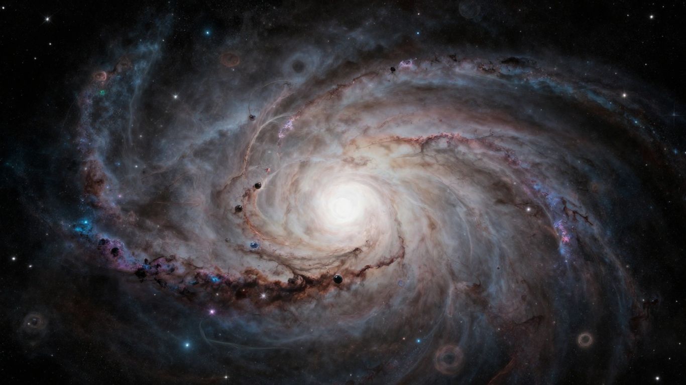 Cosmic landscape with nebulae and stars.