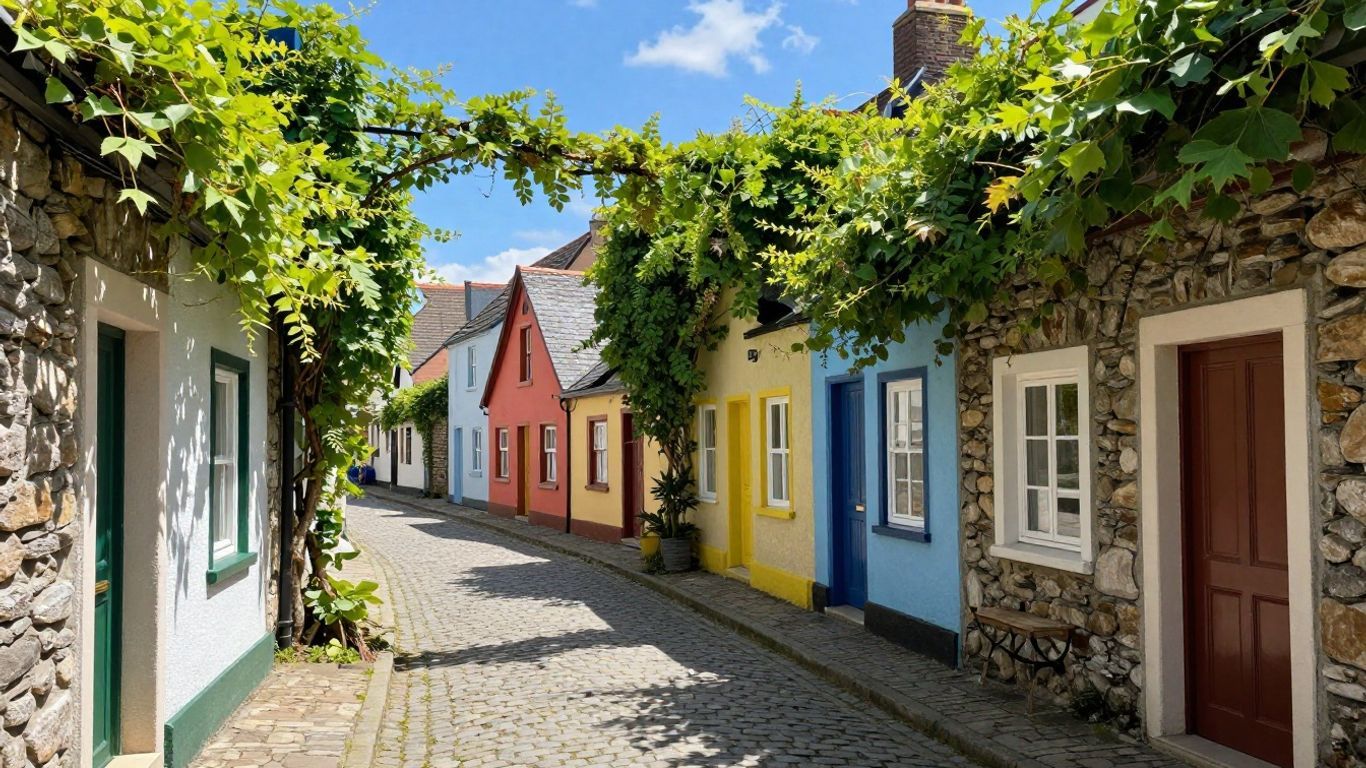 Charming miniature buildings on a cobblestone street.
