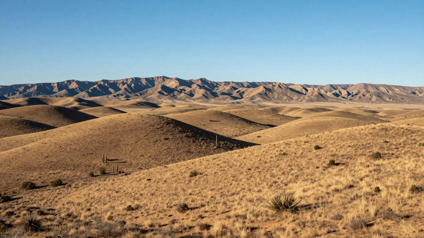 Vast desert landscape of New Mexico with mountains.