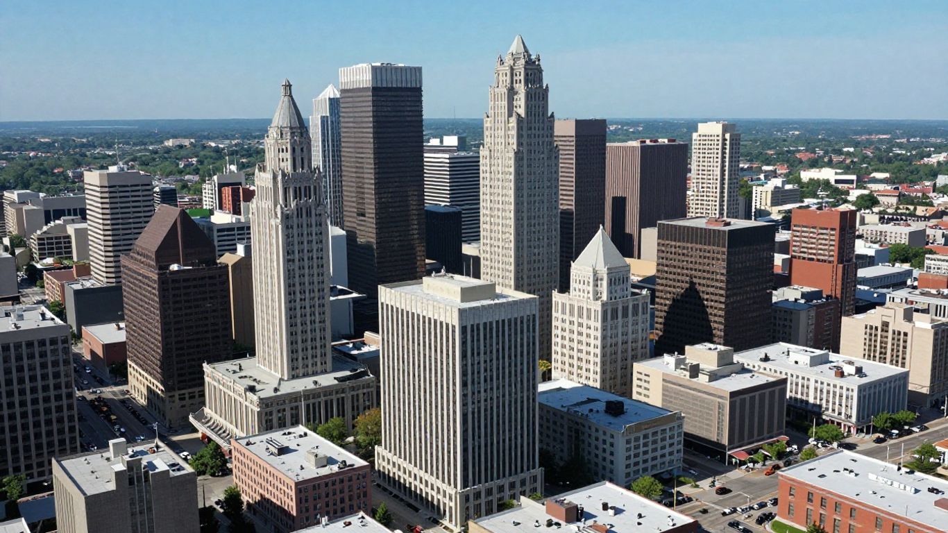 Kansas City, Missouri cityscape with modern architecture.