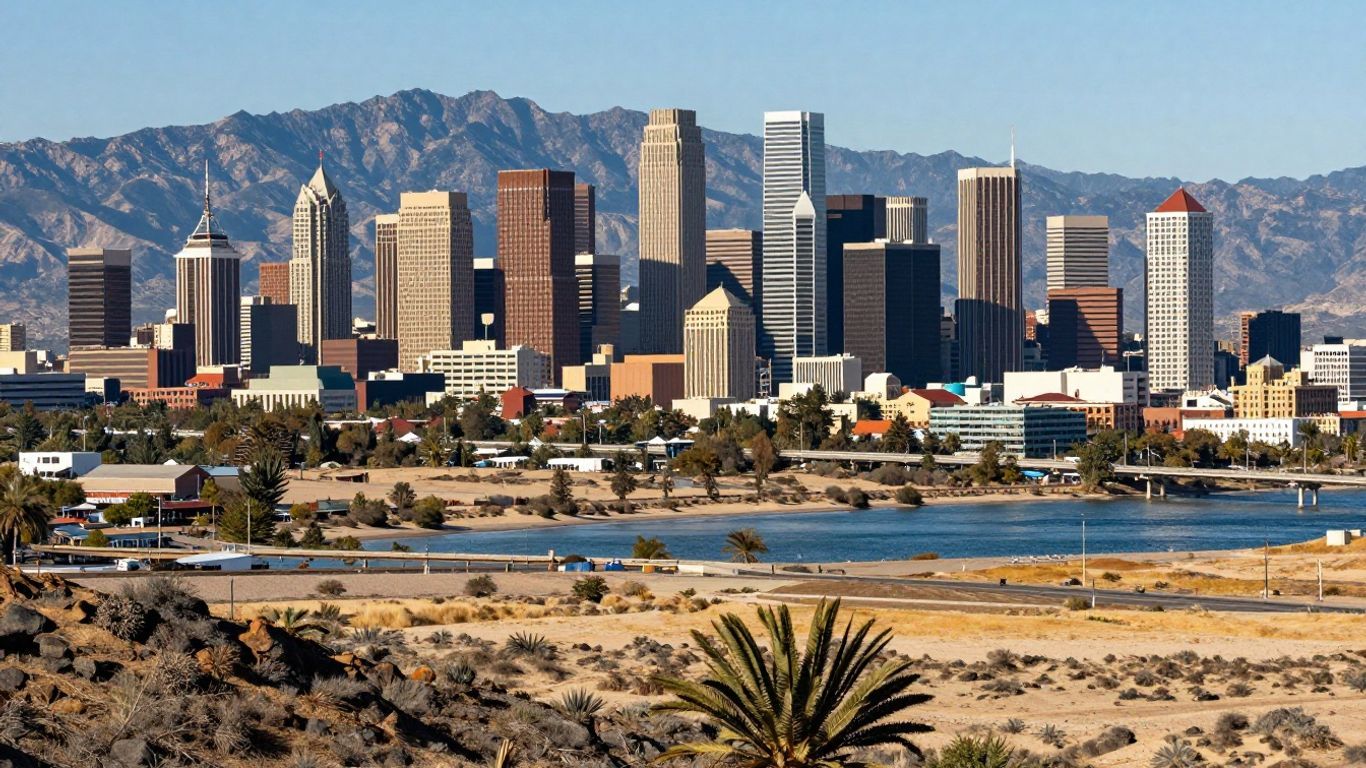 USA map with cities and landscapes