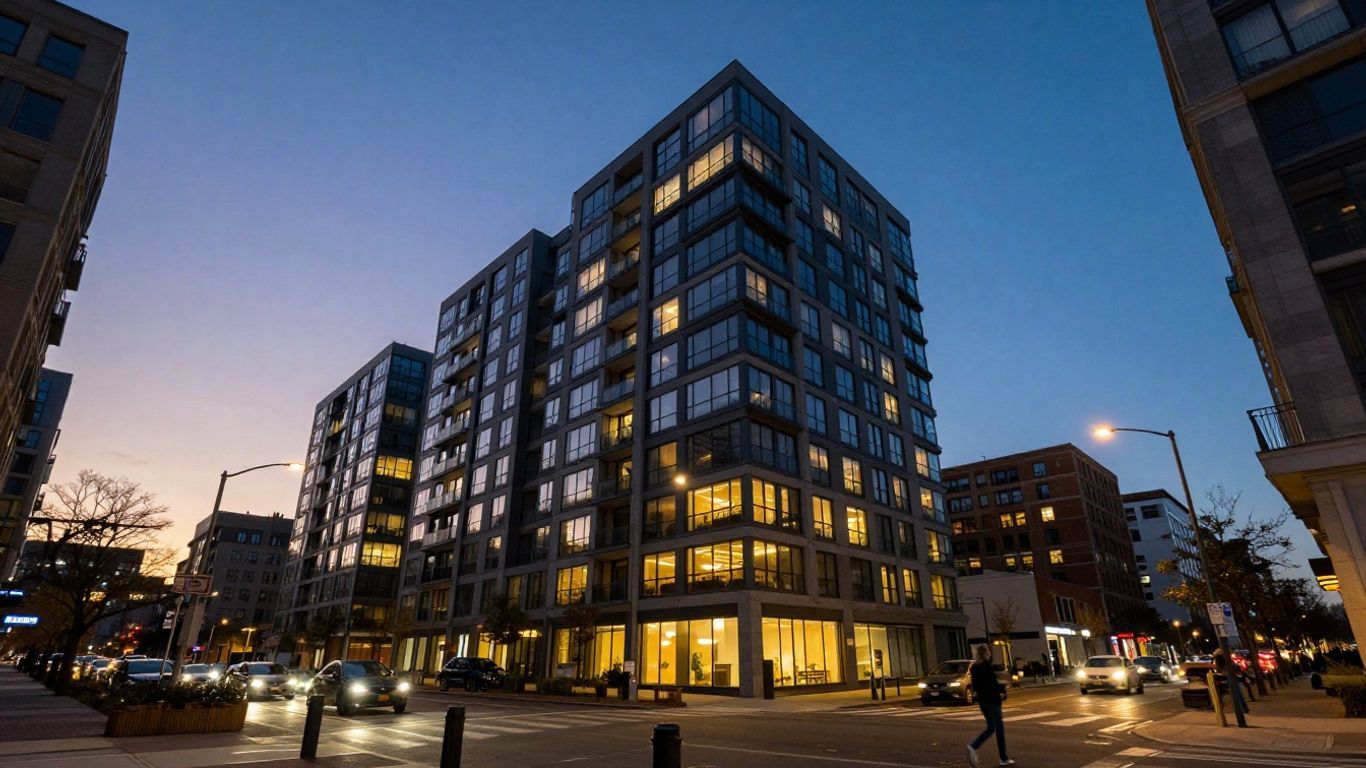 Modern apartment building in a smart city.