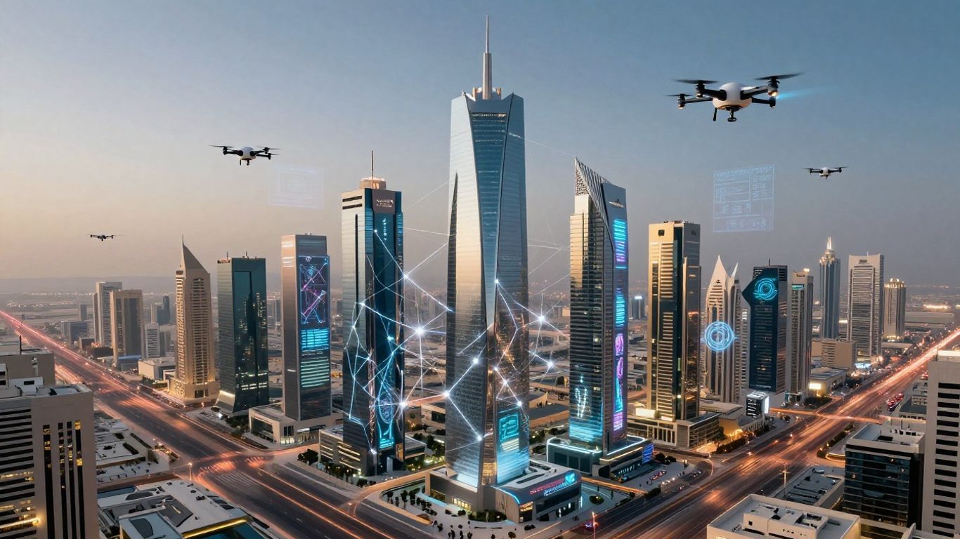 Futuristic Saudi Arabian smart city with advanced technology.