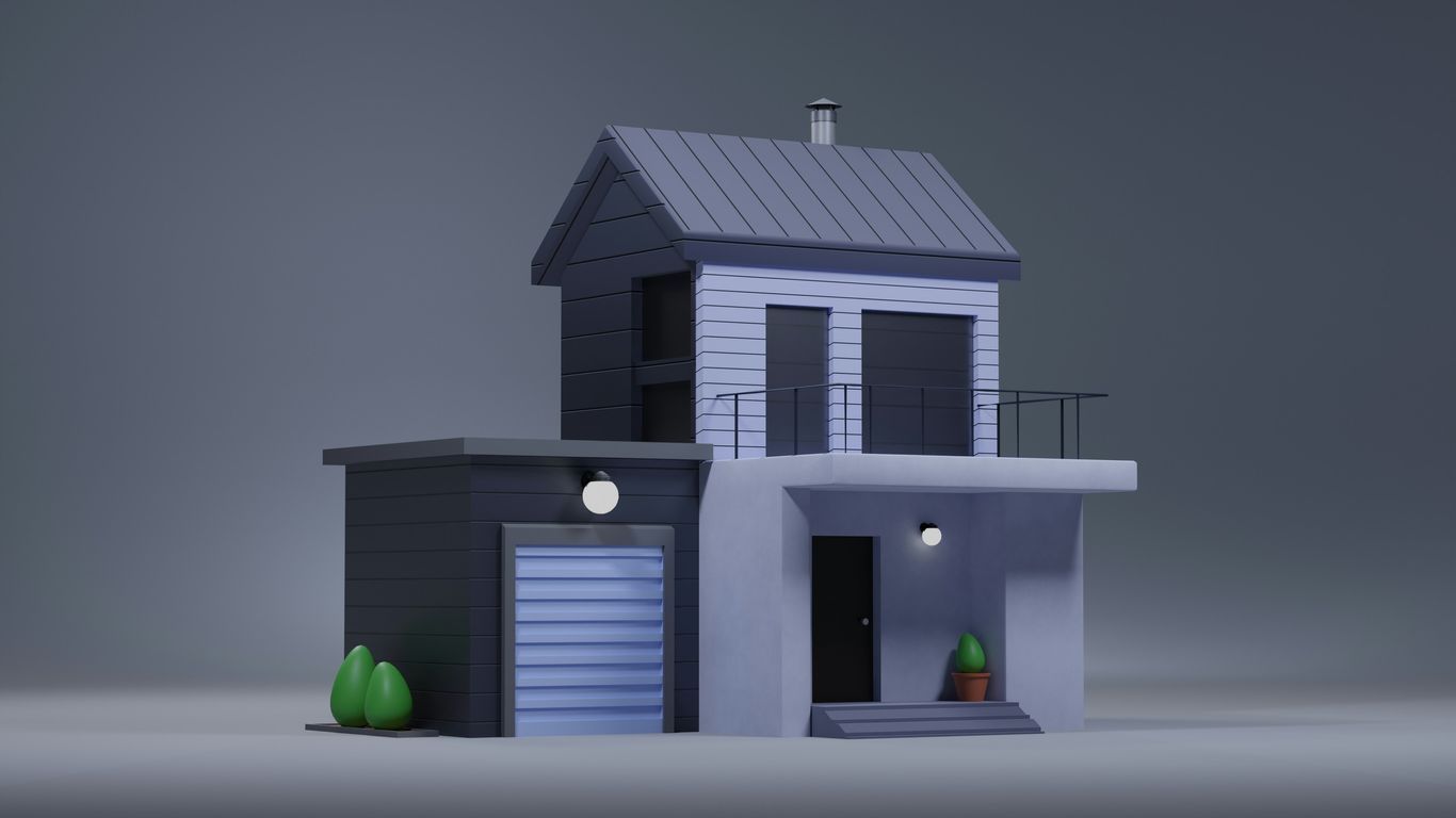 A cartoon-style house with a garage.