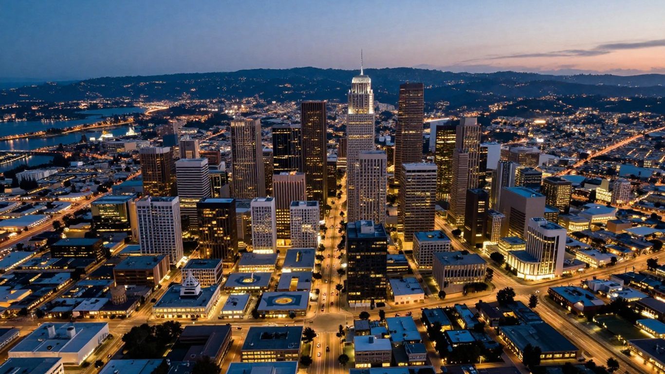 Aerial view of Northern California cities at dusk