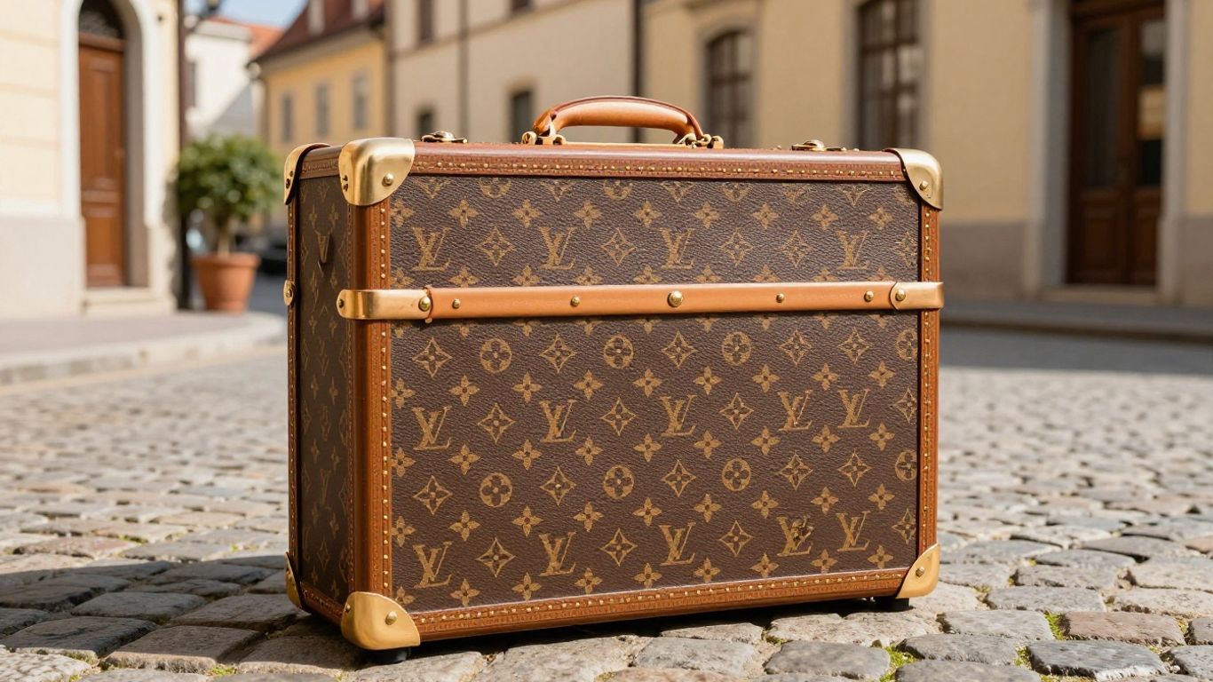 Louis Vuitton suitcase on a European street