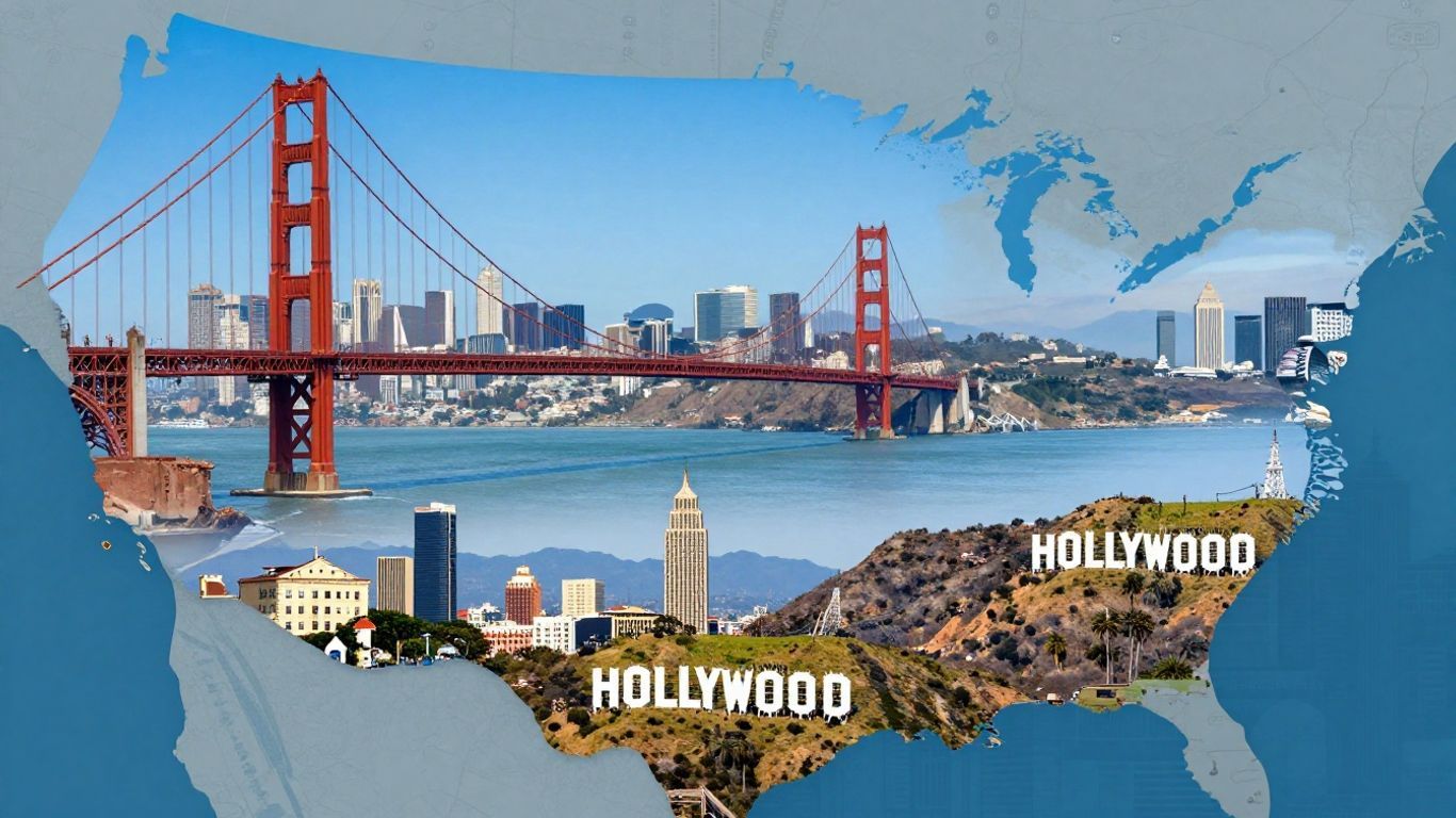 California map with cities and landmarks