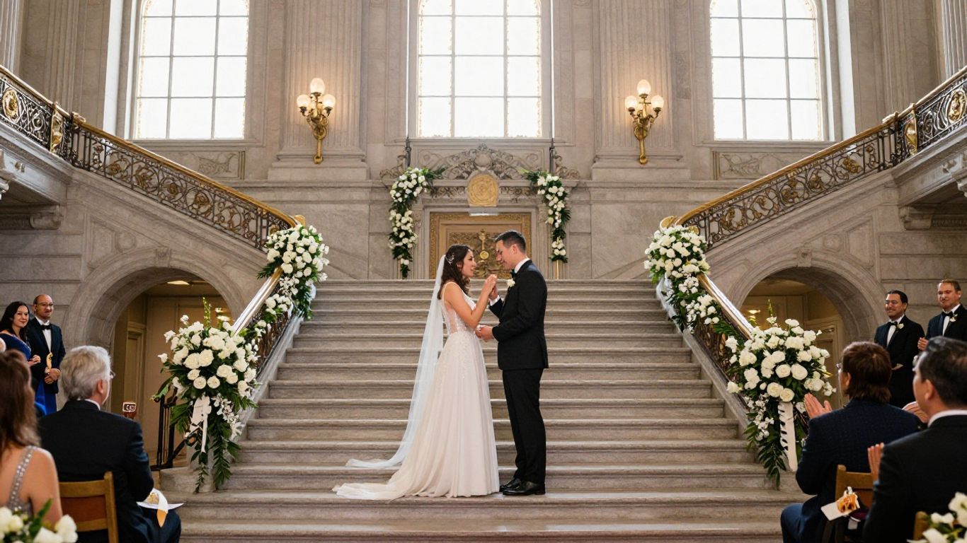 Couple's wedding ceremony at San Francisco City Hall.