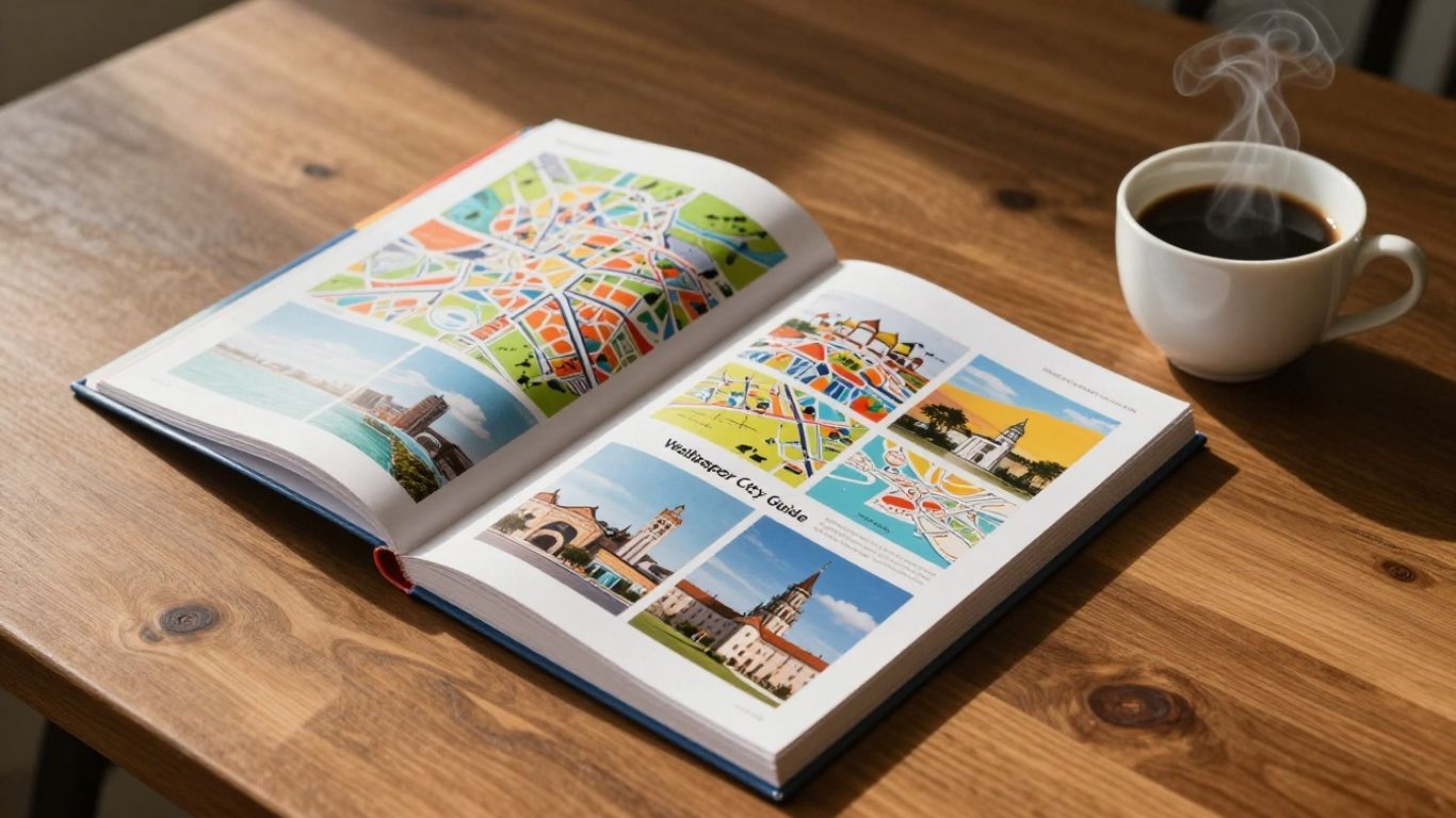 Open Wallpaper City Guide book with maps and photos.