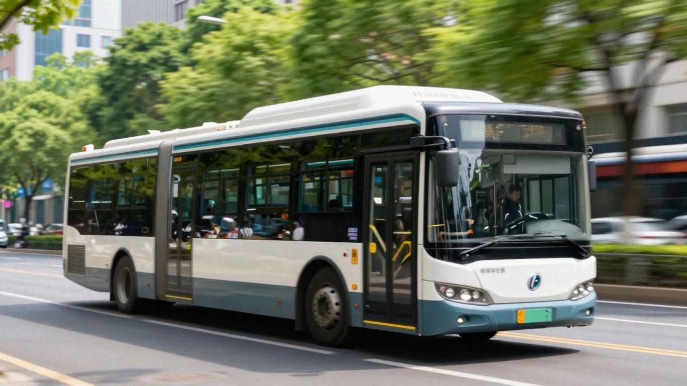 Modern bus on a city transit lane.