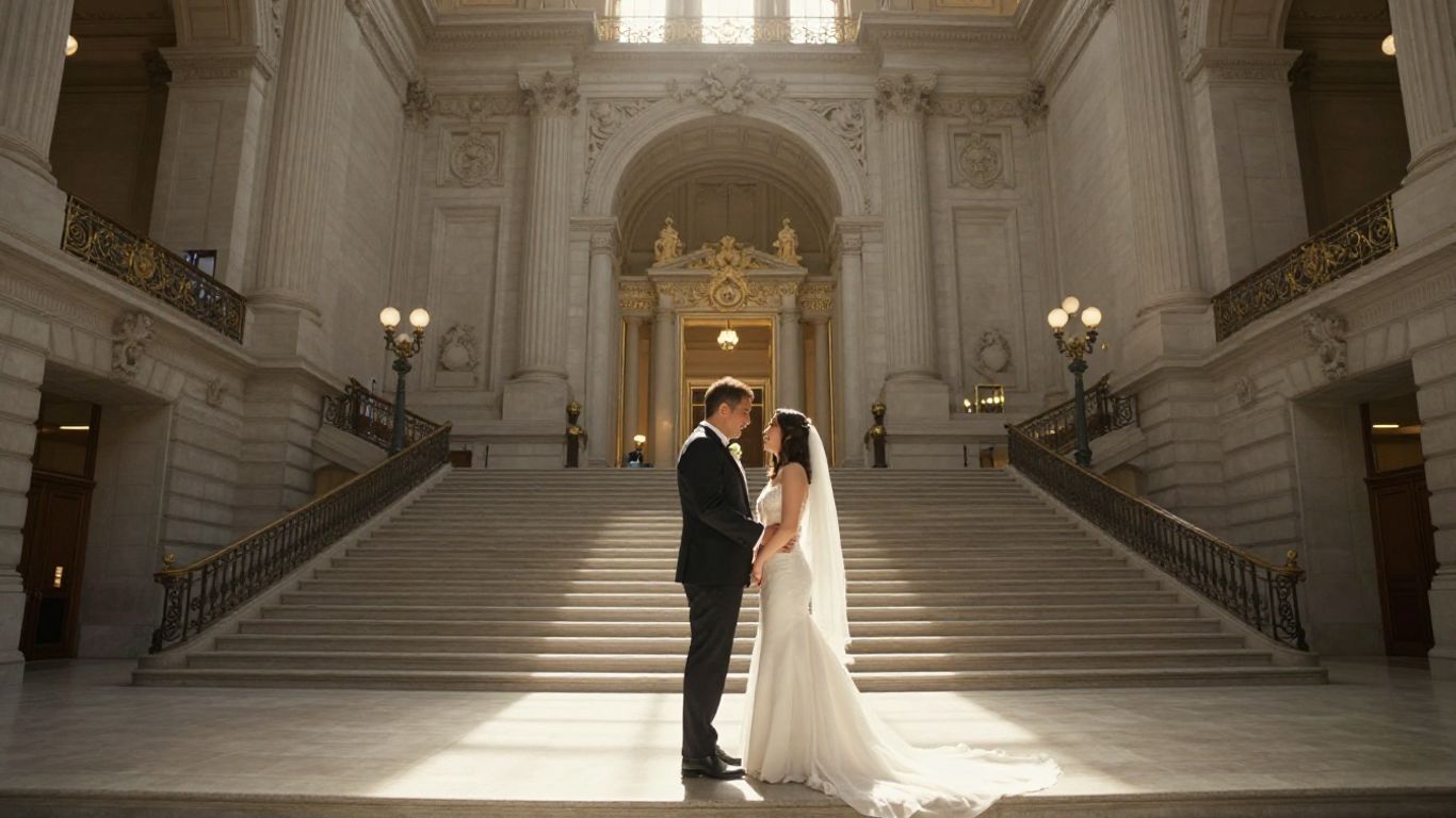 Couple getting married at San Francisco City Hall.