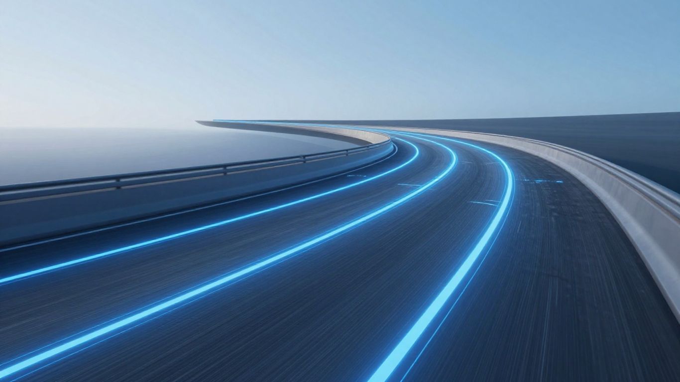 Smart highway with glowing blue embedded lines.