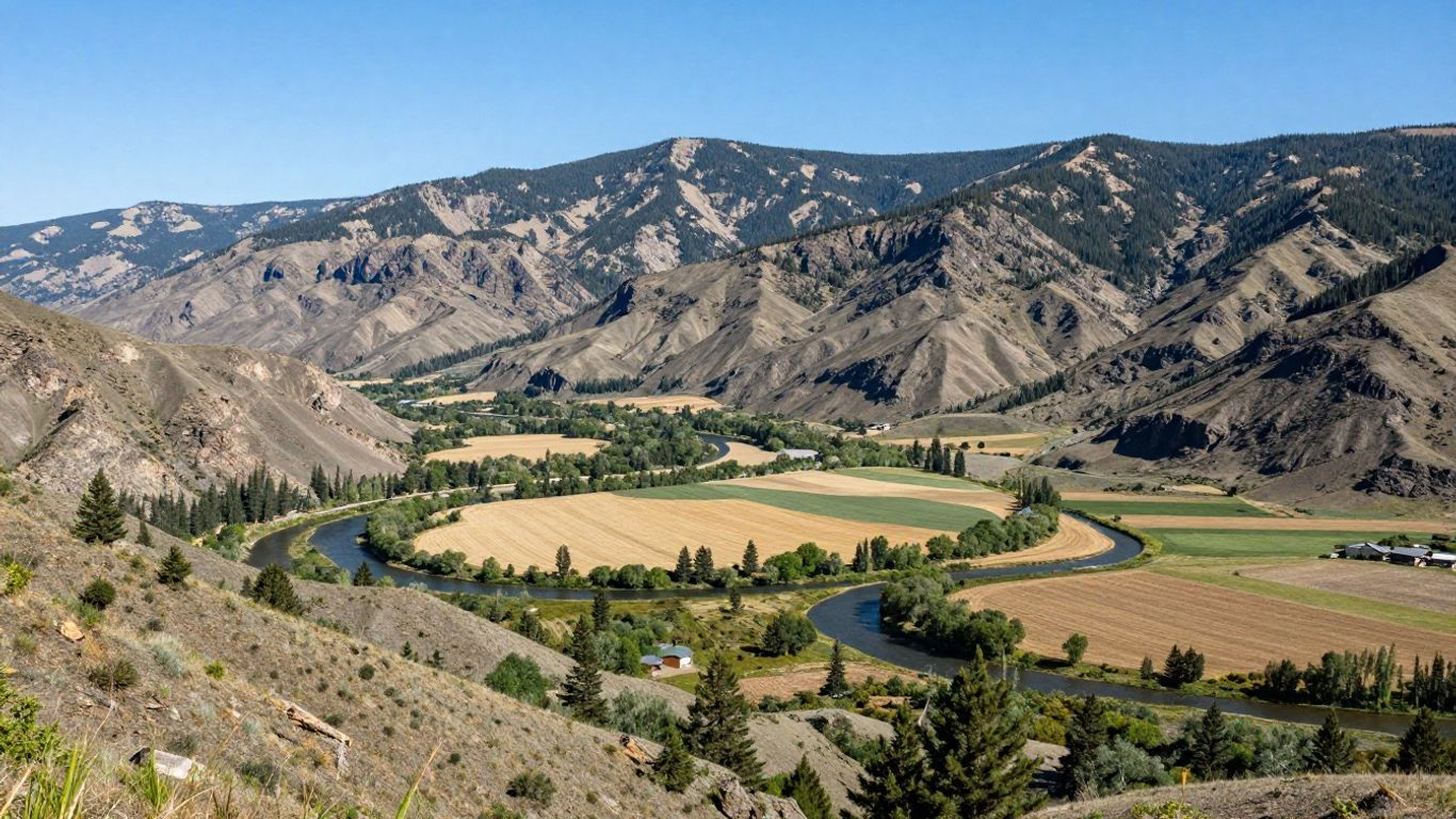Idaho state map with mountains and rivers.